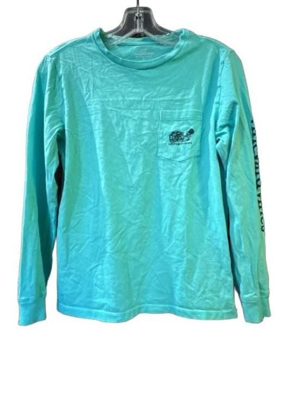 Vineyard Vines Lacrosse Helmet Long Sleeve Pocket T-Shirt Aqua Blue Size L (16)